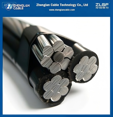 Cáp cách điện trên không 0,6 / 1kV Máy dẫn nhôm triplex XLPE Máy dẫn pha cách điện và dây trung tính AAAC trần 2x1/0+1/0AWG